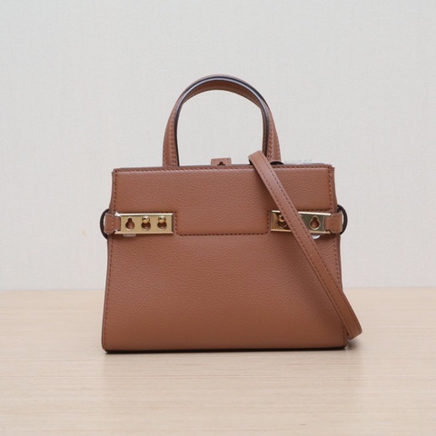 DELVAUX 棕色牛皮金扣TempeteMINI單肩包