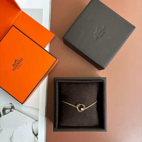 ::HERMES:: Vertige Coeur 愛心單鑽18k 玫瑰金手鏈