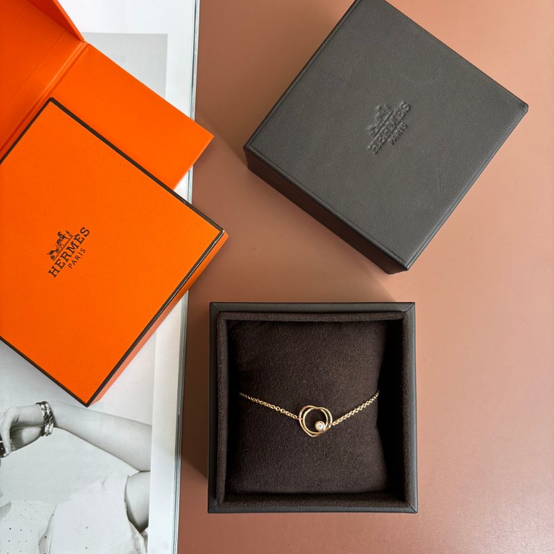 ::HERMES:: Vertige Coeur 愛心單鑽18k 玫瑰金手鏈-0