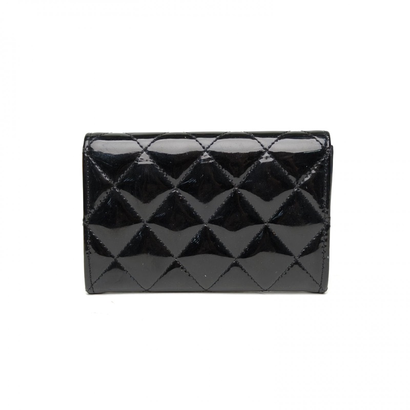 CHANEL 黑色漆皮20開銀扣CF折疊零錢包-2