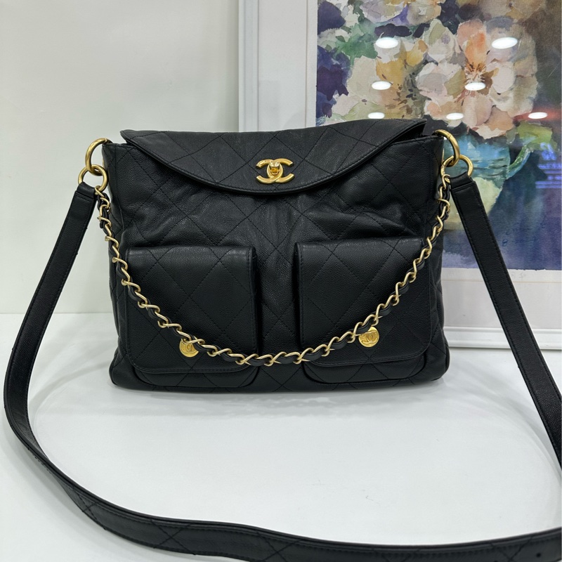 Chanel 香奈兒 24p嬉皮hobo 牛皮 黑金 晶片款 有購證-1