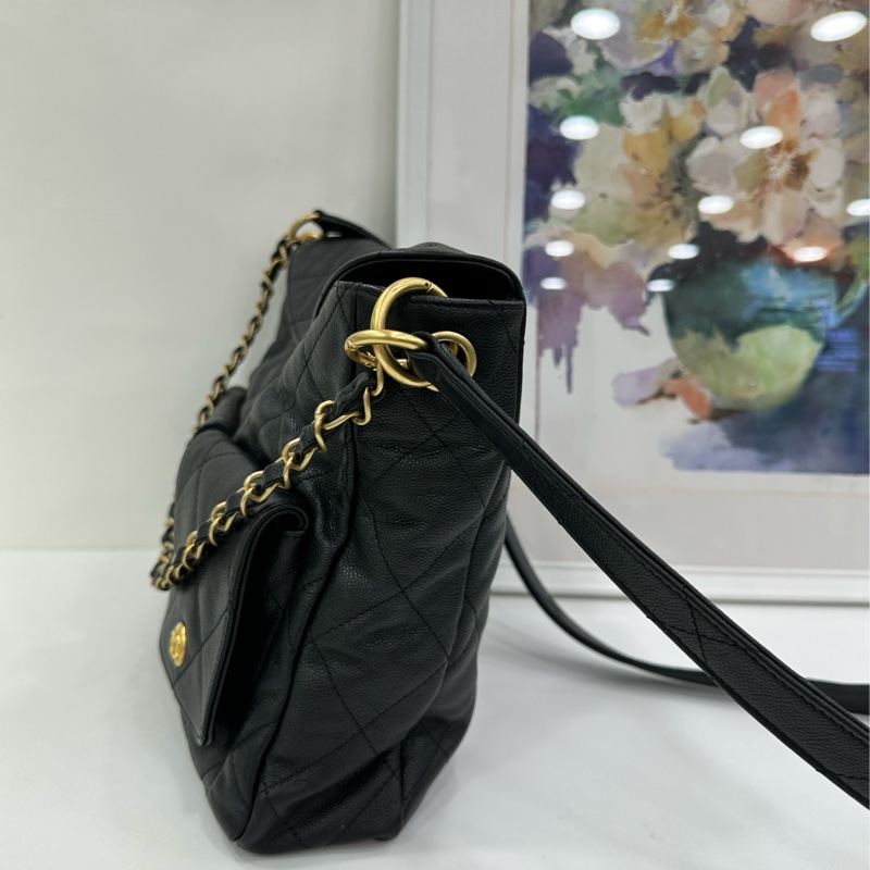 Chanel 香奈兒 24p嬉皮hobo 牛皮 黑金 晶片款 有購證-3