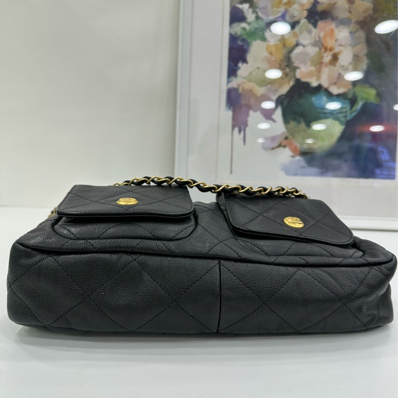 Chanel 香奈兒 24p嬉皮hobo 牛皮 黑金 晶片款 有購證-5