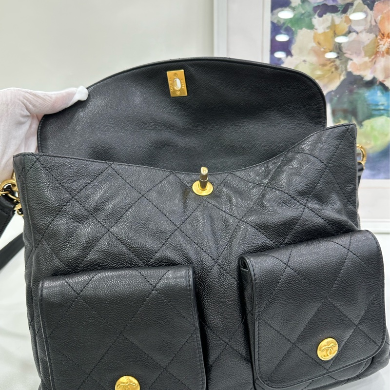 Chanel 香奈兒 24p嬉皮hobo 牛皮 黑金 晶片款 有購證-7