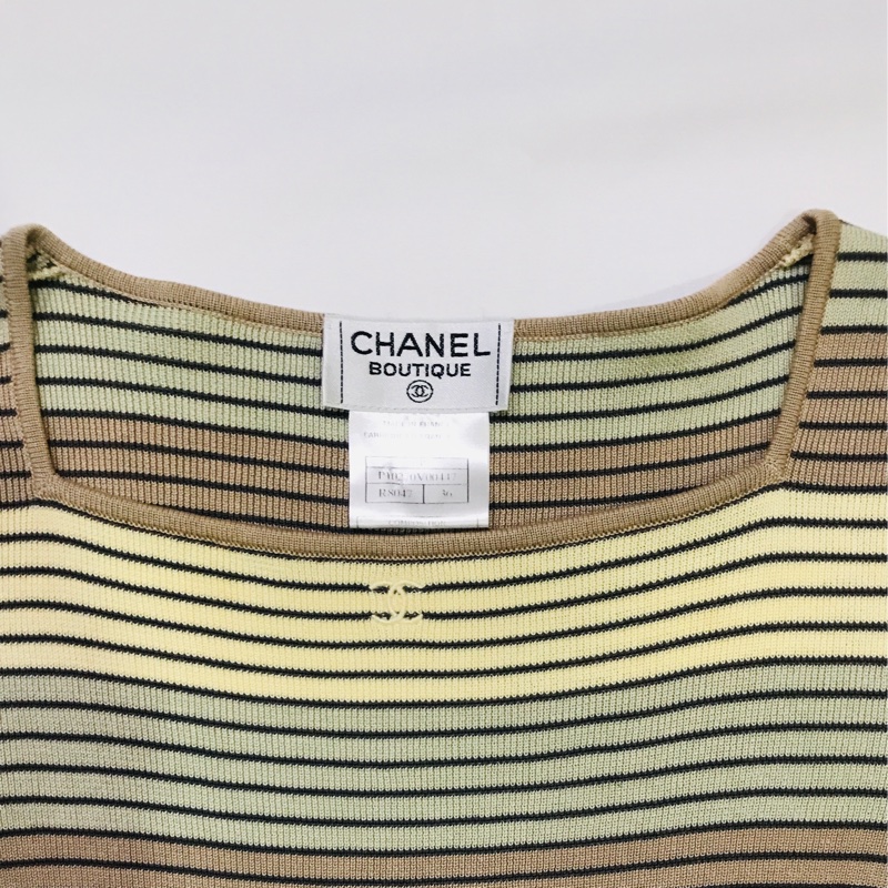 【 CHANEL】短袖條紋純棉上衣（36號）二手衣-2