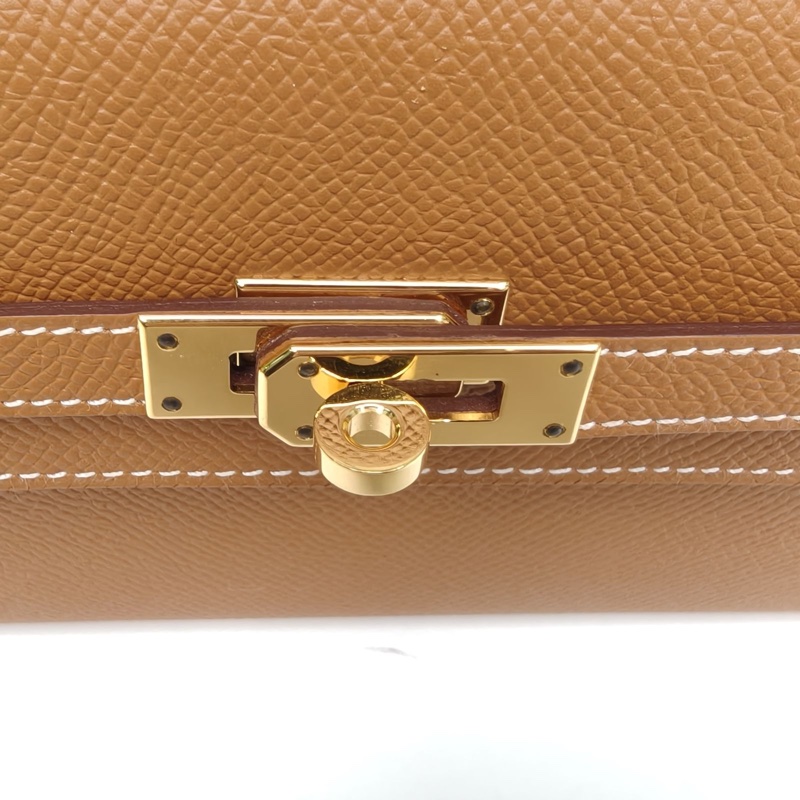 HERMES Kelly長款錢包金棕色Epsom皮D刻金扣-4
