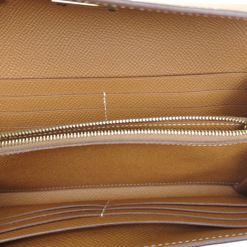 HERMES Kelly長款錢包金棕色Epsom皮D刻金扣-5
