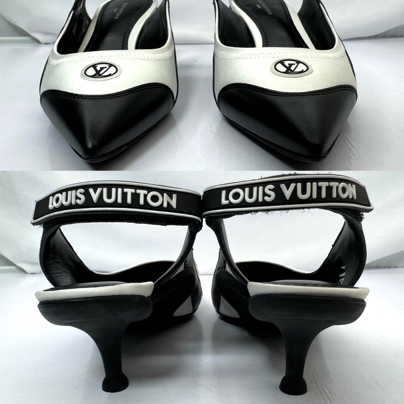 LOUIS VUITTON  黑白拼色皮革高跟鞋 #37-3