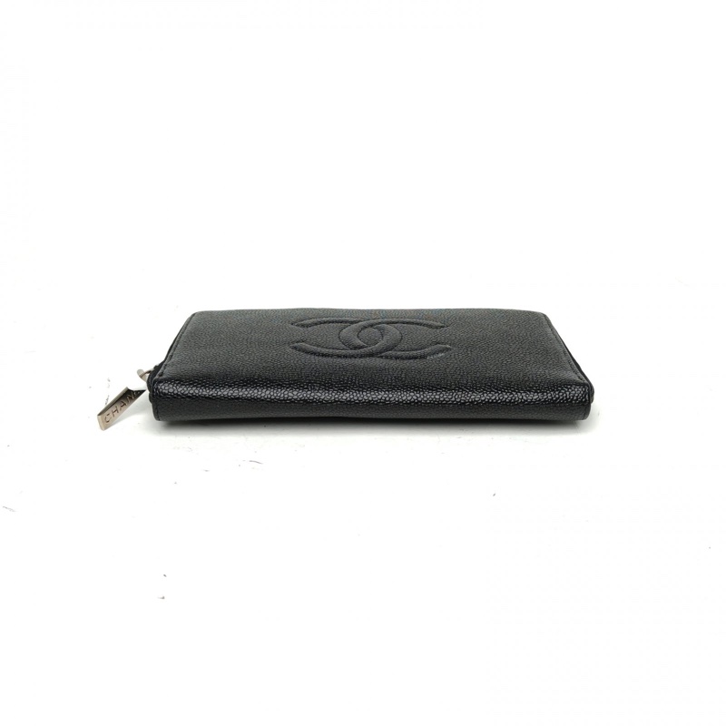 CHANEL 黑色荔枝牛皮14開銀扣錢包-3