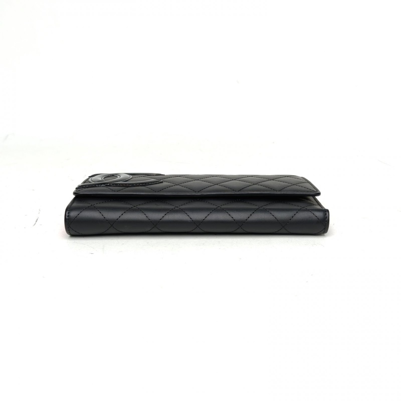 CHANEL 中古康鵬長款翻蓋錢包黑色牛皮18開銀扣-3