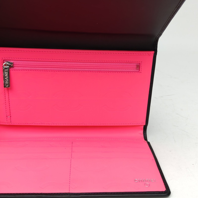 CHANEL 中古康鵬長款翻蓋錢包黑色牛皮18開銀扣-4