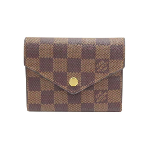 粉/棕色 棋盤格帆布 Victorine 三折短夾【LOUIS VUITTON LV 路易威登】 N61700