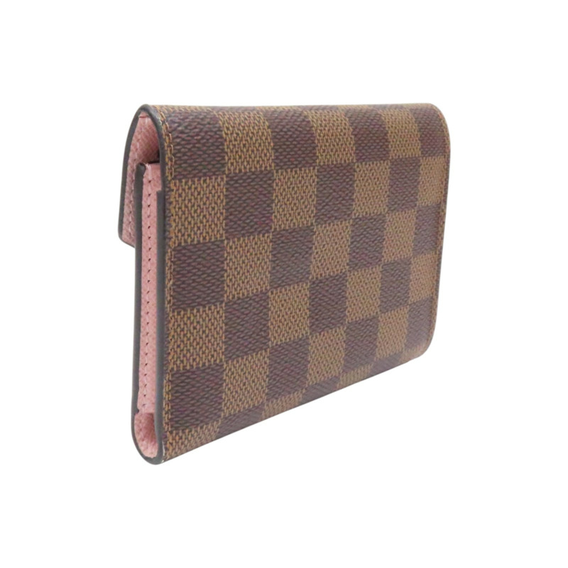 粉/棕色 棋盤格帆布 Victorine 三折短夾【LOUIS VUITTON LV 路易威登】 N61700-1