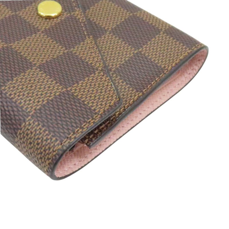 粉/棕色 棋盤格帆布 Victorine 三折短夾【LOUIS VUITTON LV 路易威登】 N61700-6