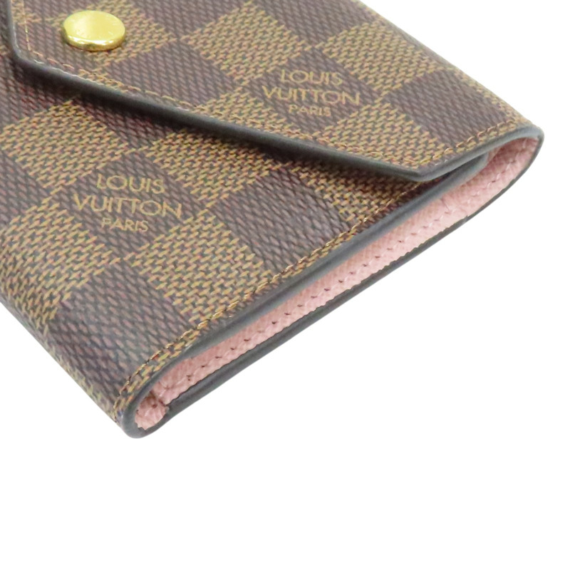 粉/棕色 棋盤格帆布 Victorine 三折短夾【LOUIS VUITTON LV 路易威登】 N61700-7