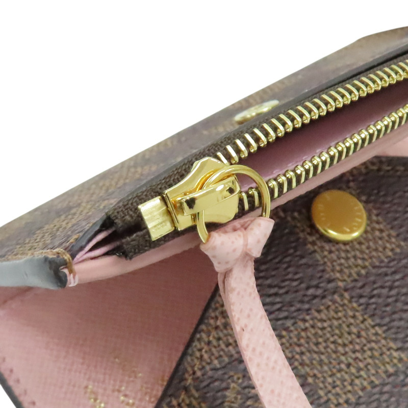 粉/棕色 棋盤格帆布 Victorine 三折短夾【LOUIS VUITTON LV 路易威登】 N61700-9