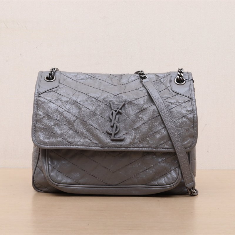 SAINT LAURENT Niki大號32灰色牛皮灰扣肩背包-1