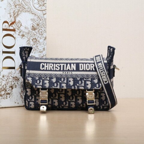 DIOR Diorcamp郵差信使包小號藍色帆布金扣2022肩背包