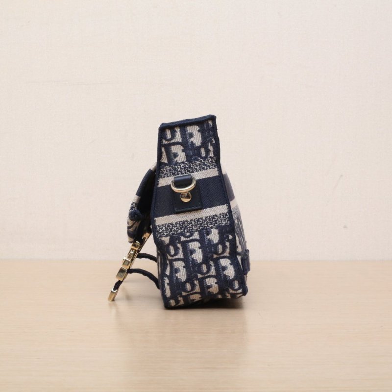 DIOR Diorcamp郵差信使包小號藍色帆布金扣2022肩背包-4