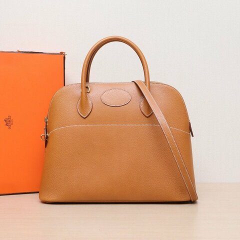 HERMES Bolide保齡球包35金棕色PeauDePorc豬皮圈Y金扣肩背包