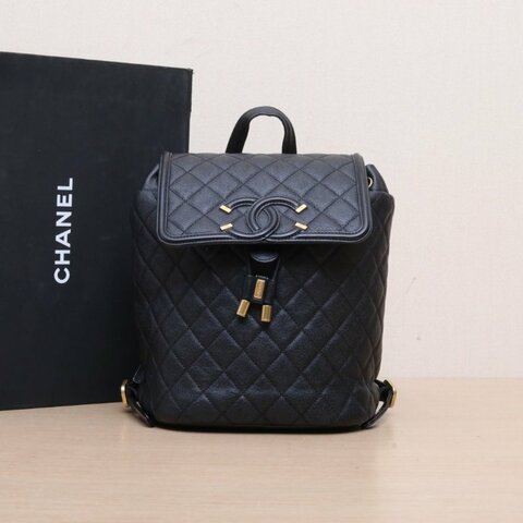 CHANEL VanityCase雙肩包黑色荔枝牛皮25開金扣雙C肩背包