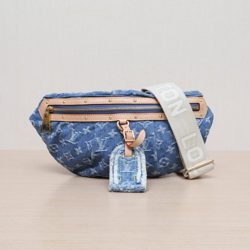 LOUIS VUITTON 牛仔藍帆布晶片Highrise丹寧老花腰包肩背包-1