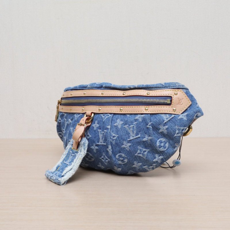 LOUIS VUITTON 牛仔藍帆布晶片Highrise丹寧老花腰包肩背包-3