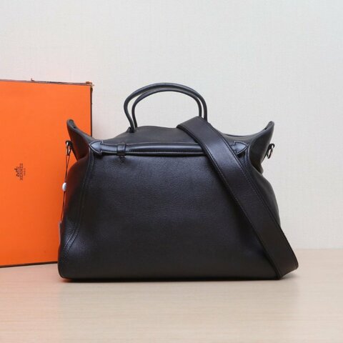HERMES 89黑色EC皮框R銀扣Oxer35肩背包