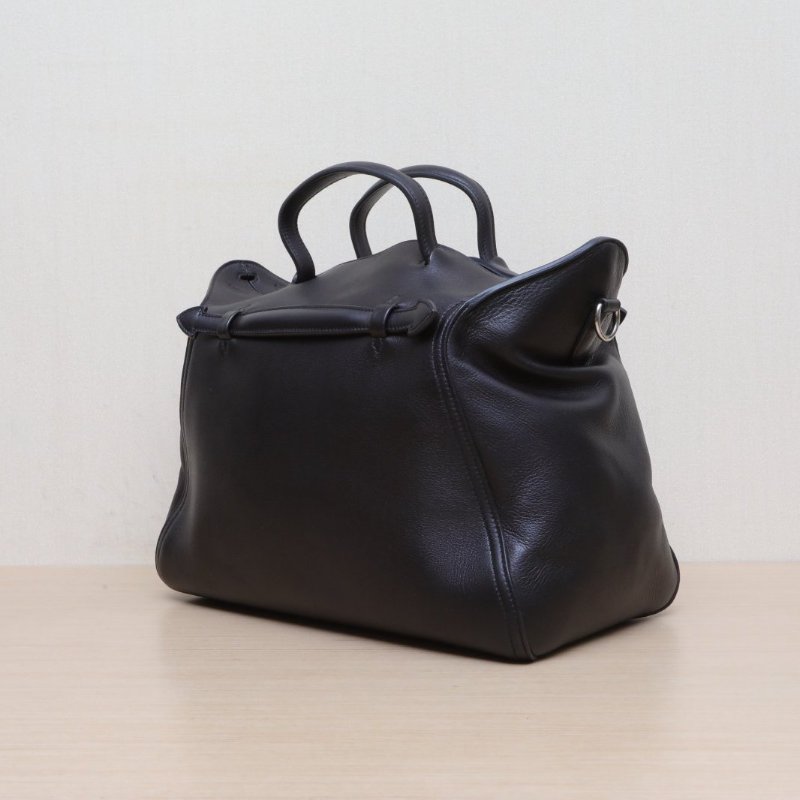 HERMES 89黑色EC皮框R銀扣Oxer35肩背包-4