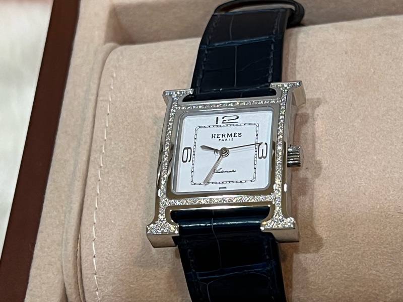 Hermes H hour 稀有級 深藍色鱷魚錶帶 滿H鑽錶-2