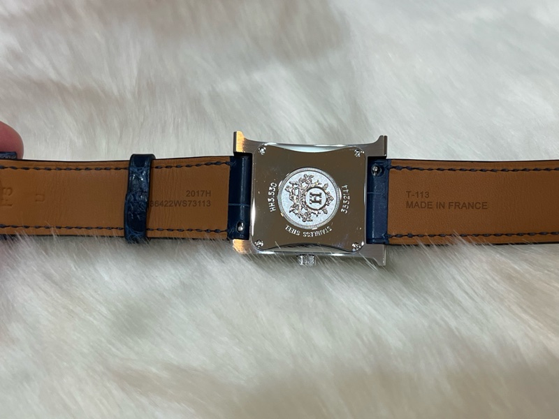 Hermes H hour 稀有級 深藍色鱷魚錶帶 滿H鑽錶-3