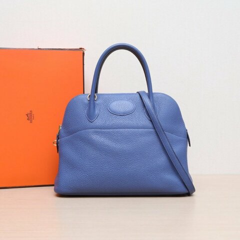 HERMES Bolide保齡球包31明藍色TC皮C刻金扣肩背包
