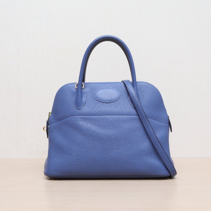 HERMES Bolide保齡球包31明藍色TC皮C刻金扣肩背包-1