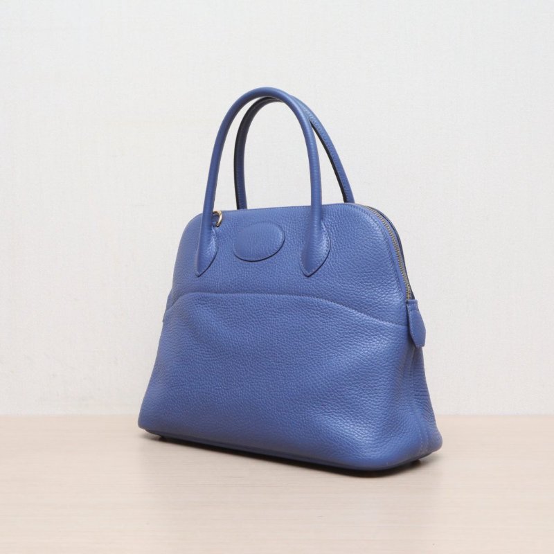 HERMES Bolide保齡球包31明藍色TC皮C刻金扣肩背包-4