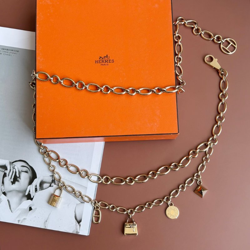 ::HERMES:: 絕版限量 金色腰鍊吊飾 包包豬鼻鎖頭吊墜 腰鍊-0