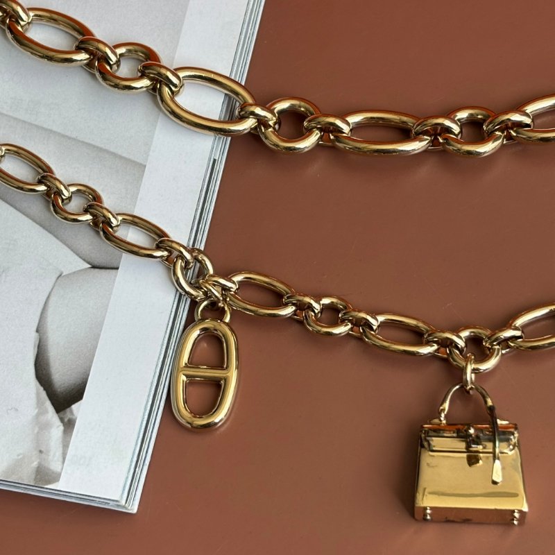 ::HERMES:: 絕版限量 金色腰鍊吊飾 包包豬鼻鎖頭吊墜 腰鍊-2