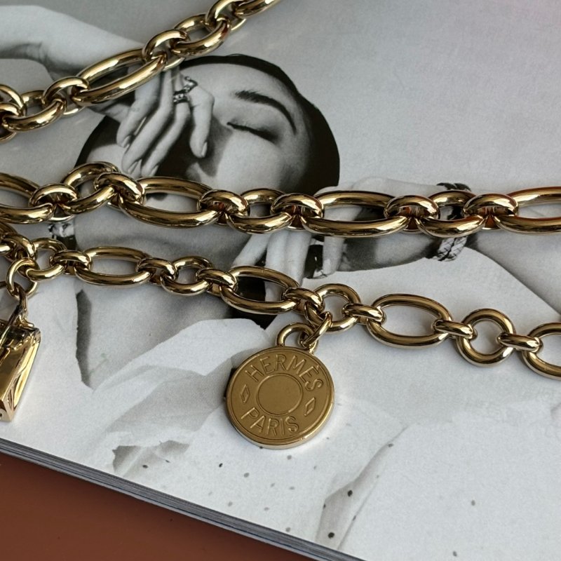 ::HERMES:: 絕版限量 金色腰鍊吊飾 包包豬鼻鎖頭吊墜 腰鍊-3
