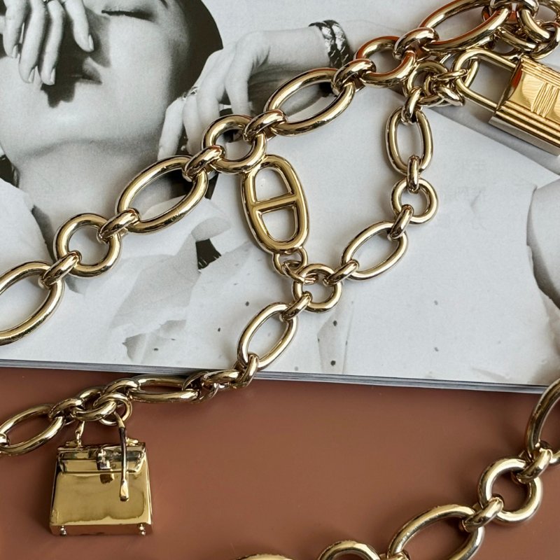::HERMES:: 絕版限量 金色腰鍊吊飾 包包豬鼻鎖頭吊墜 腰鍊-6