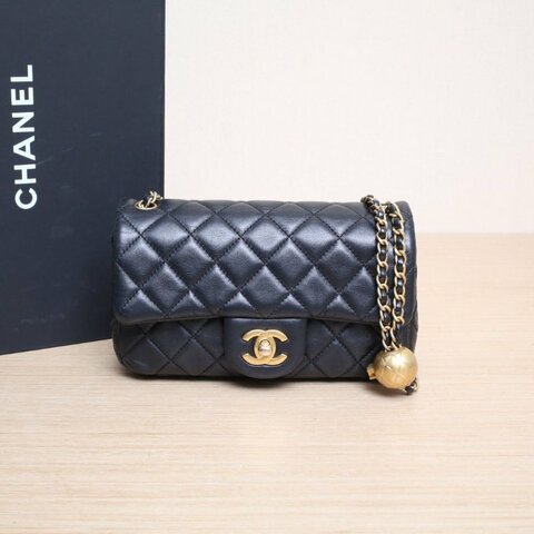 CHANEL CF口蓋包大Mini黑色羊皮30開金扣金球調節扣肩背包