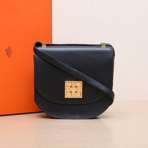 HERMES Mosaique馬賽克大號21黑色Epsom皮Y刻金扣肩背包