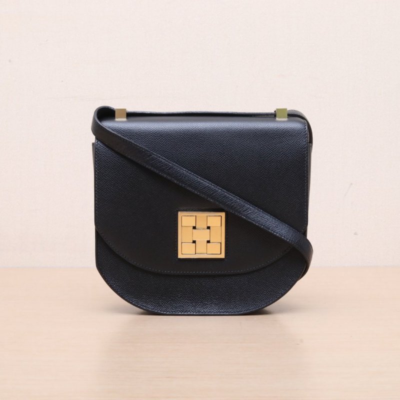 HERMES Mosaique馬賽克大號21黑色Epsom皮Y刻金扣肩背包-1