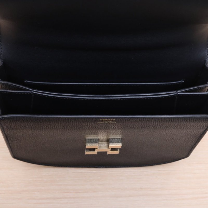 HERMES Mosaique馬賽克大號21黑色Epsom皮Y刻金扣肩背包-2