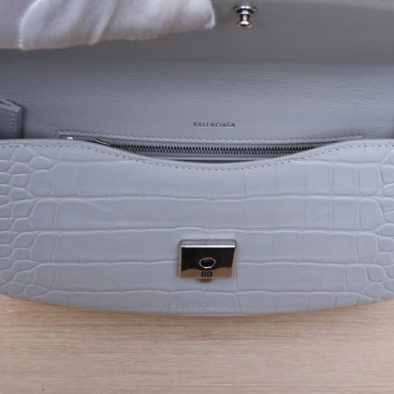 BALENCIAGA Ghost腋下包鱷魚壓紋灰色牛皮銀扣肩背包-2