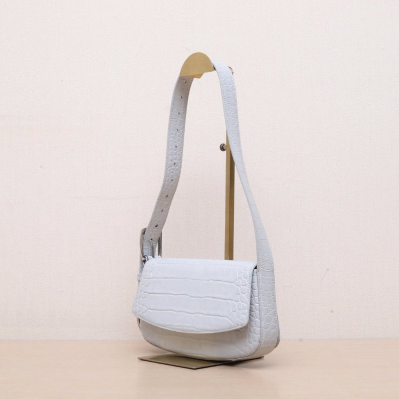 BALENCIAGA Ghost腋下包鱷魚壓紋灰色牛皮銀扣肩背包-4