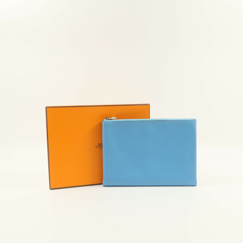 HERMES Evercolor皮革Atout 20 Pouch手拿包Bleu du Nord/Braise-8