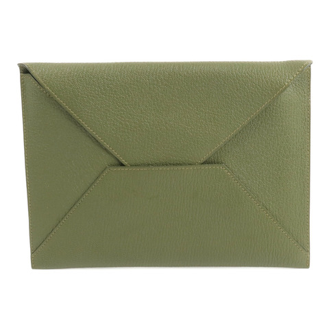 HERMES Chevre皮革Envelope Trio手拿包Vert Olive/Vert Verone/Bleu Azteque