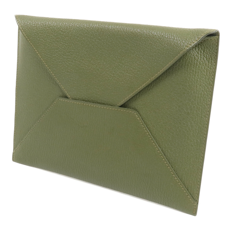 HERMES Chevre皮革Envelope Trio手拿包Vert Olive/Vert Verone/Bleu Azteque-1
