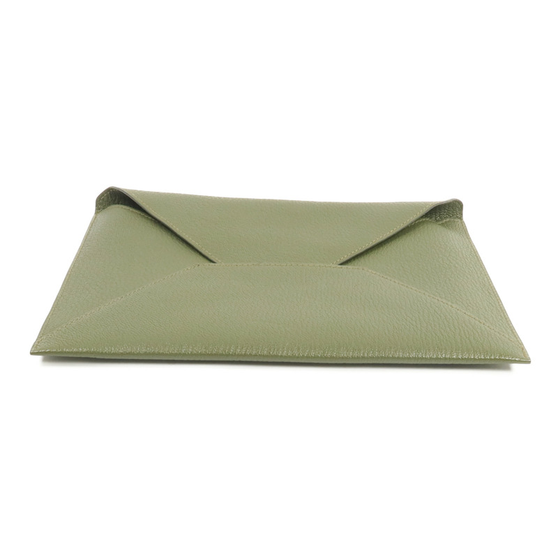 HERMES Chevre皮革Envelope Trio手拿包Vert Olive/Vert Verone/Bleu Azteque-3