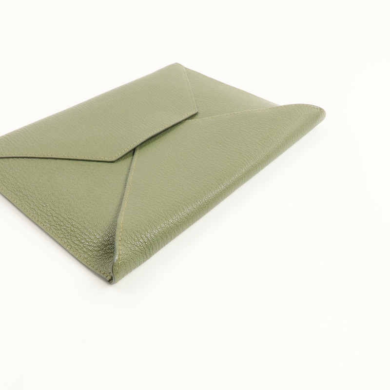 HERMES Chevre皮革Envelope Trio手拿包Vert Olive/Vert Verone/Bleu Azteque-4