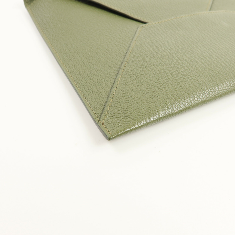 HERMES Chevre皮革Envelope Trio手拿包Vert Olive/Vert Verone/Bleu Azteque-11